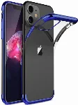 Apple iPhone 11 Kılıf Renkli Köşeli Lazer Şeffaf Esnek Silikon - Mavi