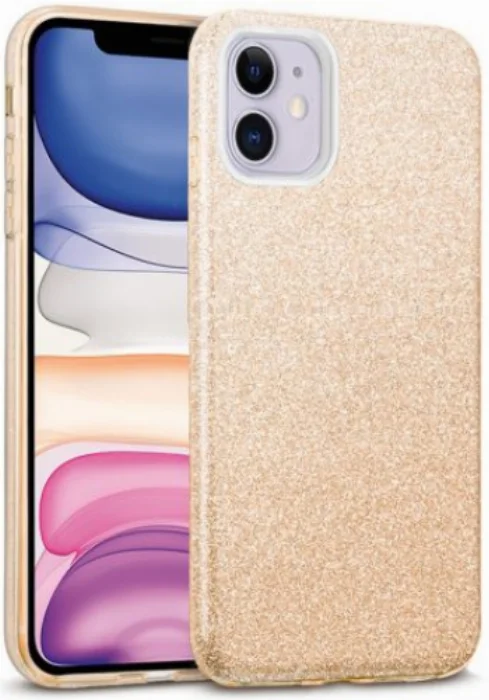 Apple iPhone 11 Kılıf Shining Serisi Simli Parlak Silikon Kapak - Gold