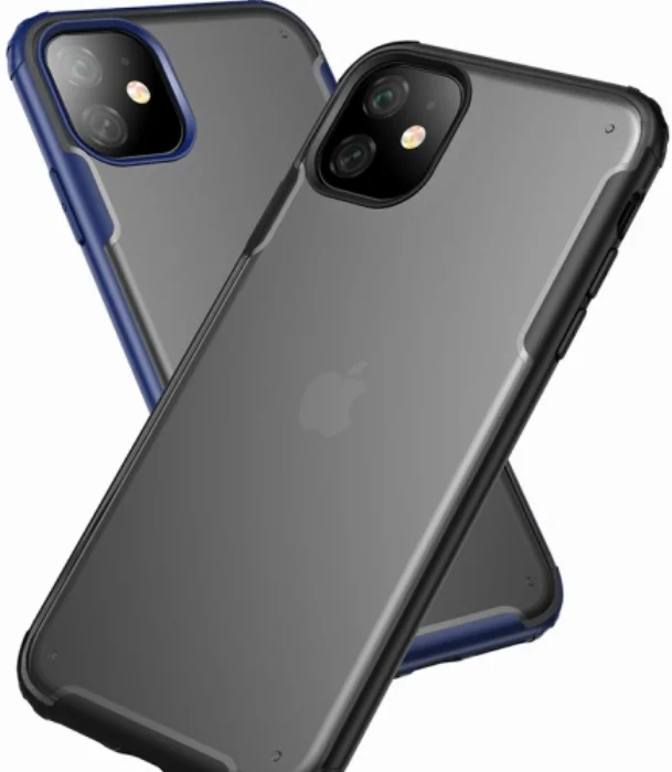 Apple iPhone 11 Kılıf Volks Serisi Kenarları Silikon Arkası Şeffaf Sert Kapak - Siyah