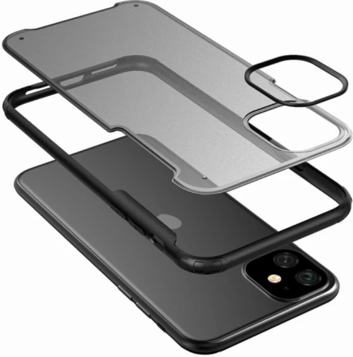 Apple iPhone 11 Kılıf Volks Serisi Kenarları Silikon Arkası Şeffaf Sert Kapak - Siyah