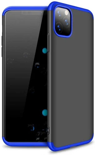 Apple iPhone 11 Pro Kılıf 3 Parçalı 360 Tam Korumalı Rubber AYS Kapak  - Mavi - Siyah