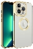 Apple iPhone 11 Pro Kılıf Kamera Lens Korumalı Şeffaf Renkli Logo Gösteren Parlak Kapak - Gold