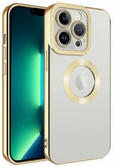 Apple iPhone 11 Pro Kılıf Kamera Lens Korumalı Şeffaf Renkli Logo Gösteren Parlak Kapak - Gold