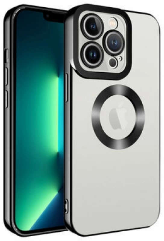 Apple iPhone 11 Pro Kılıf Kamera Lens Korumalı Şeffaf Renkli Logo Gösteren Parlak Kapak - Siyah