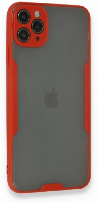 Apple iPhone 11 Pro Kılıf Kamera Lens Korumalı Arkası Şeffaf Silikon Kapak - Kırmızı