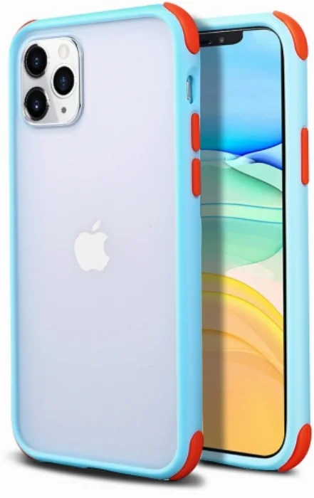 Apple iPhone 11 Pro Kılıf Renkli Köşeli Arkası Şeffaf Mat Tiron Kapak - Mavi