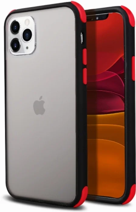 Apple iPhone 11 Pro Kılıf Renkli Köşeli Arkası Şeffaf Mat Tiron Kapak - Siyah