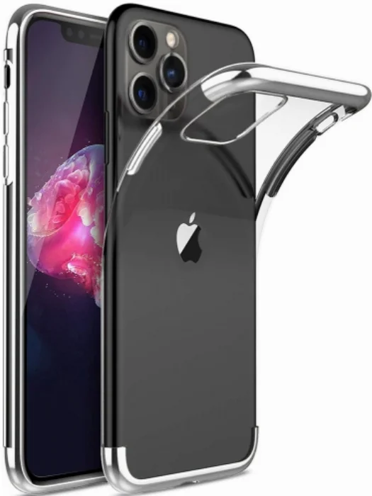 Apple iPhone 11 Pro Kılıf Renkli Köşeli Lazer Şeffaf Esnek Silikon - Gümüş
