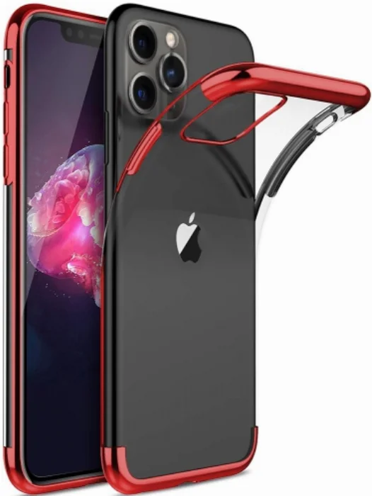 Apple iPhone 11 Pro Kılıf Renkli Köşeli Lazer Şeffaf Esnek Silikon - Kırmızı
