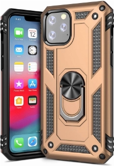 Apple iPhone 11 Pro Kılıf Silikon Zırhlı Standlı Yüzüklü Mıknatıslı Tank Kapak - Gold