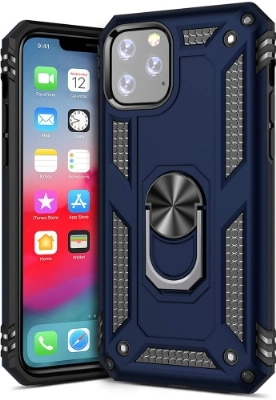 Apple iPhone 11 Pro Kılıf Silikon Zırhlı Standlı Yüzüklü Mıknatıslı Tank Kapak - Lacivert