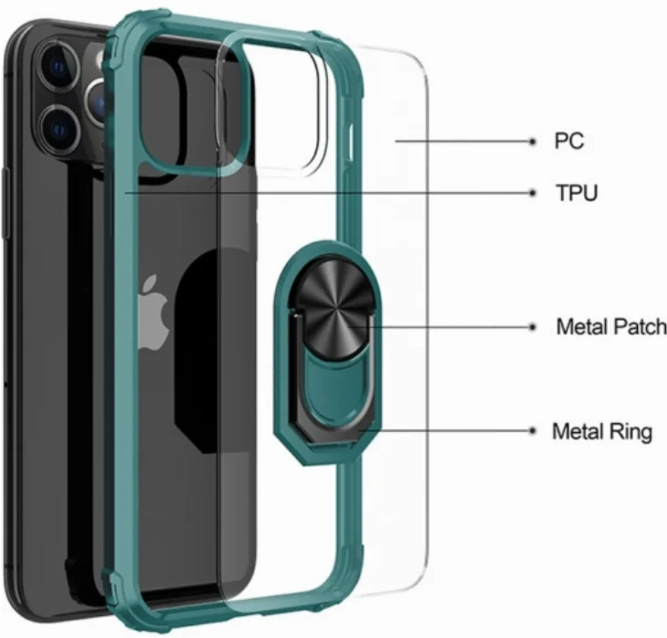 Apple iPhone 11 Pro Kılıf Standlı Arkası Şeffaf Kenarları Airbag Kapak - Yeşil