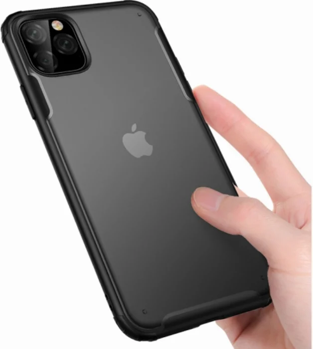 Apple iPhone 11 Pro Kılıf Volks Serisi Kenarları Silikon Arkası Şeffaf Sert Kapak - Siyah
