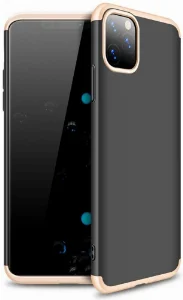Apple iPhone 11 Pro Max Kılıf 3 Parçalı 360 Tam Korumalı Rubber AYS Kapak  - Gold - Siyah