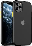 Apple iPhone 11 Pro Max Kılıf Arkası Cam Kenarları Silikon Renkli Tuşlu Kapak - Siyah