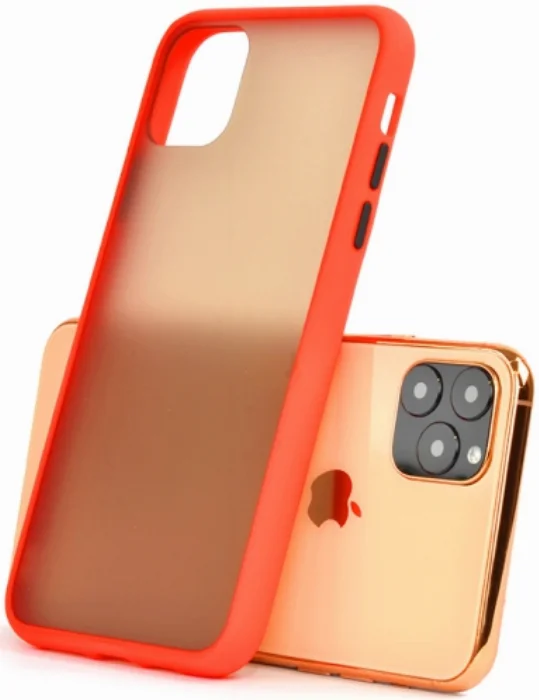Apple iPhone 11 Pro Max Kılıf Exlusive Arkası Mat Tam Koruma Darbe Emici - Kırmızı