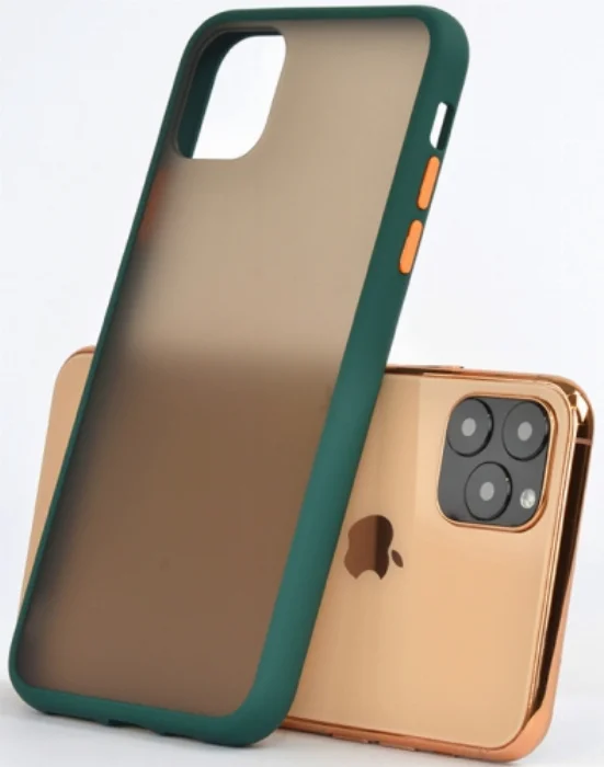 Apple iPhone 11 Pro Max Kılıf Exlusive Arkası Mat Tam Koruma Darbe Emici - Yeşil