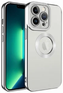 Apple iPhone 11 Pro Max Kılıf Kamera Korumalı Silikon Logo Açık Omega Kapak - Gümüş