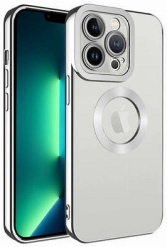 Apple iPhone 11 Pro Max Kılıf Kamera Lens Korumalı Şeffaf Renkli Logo Gösteren Parlak Kapak - Gümüş