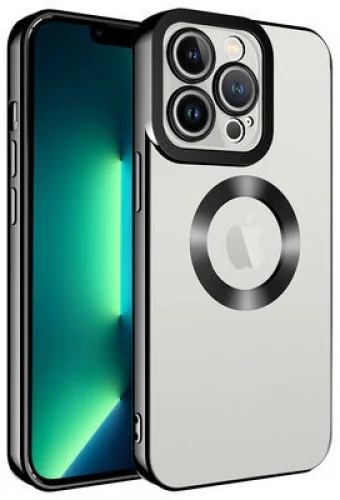 Apple iPhone 11 Pro Max Kılıf Kamera Korumalı Silikon Logo Açık Omega Kapak - Siyah