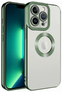 Apple iPhone 11 Pro Max Kılıf Kamera Korumalı Silikon Logo Açık Omega Kapak - Yeşil