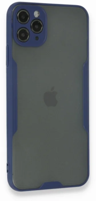 Apple iPhone 11 Pro Max Kılıf Kamera Lens Korumalı Arkası Şeffaf Silikon Kapak - Lacivert