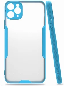 Apple iPhone 11 Pro Max Kılıf Kamera Lens Korumalı Arkası Şeffaf Silikon Kapak - Mavi