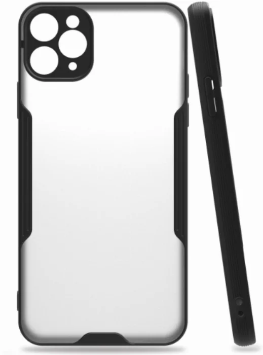Apple iPhone 11 Pro Max Kılıf Kamera Lens Korumalı Arkası Şeffaf Silikon Kapak - Siyah