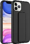 Apple iPhone 11 Pro Max Kılıf Mat Pürüzsüz Standlı Katlanabilir Qstand Kapak - Siyah