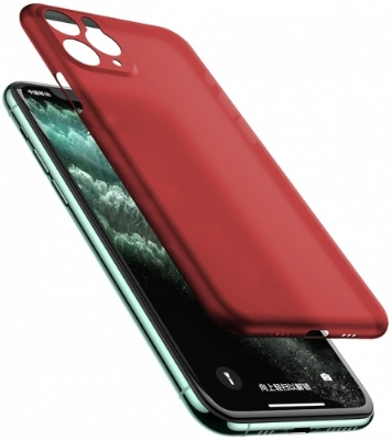 Apple iPhone 11 Pro Max Kılıf Mat Şeffaf Esnek Kaliteli Ultra İnce PP Silikon  - Kırmızı