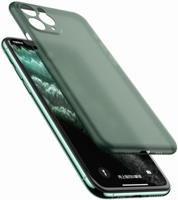 Apple iPhone 11 Pro Max Kılıf Mat Şeffaf Esnek Kaliteli Ultra İnce PP Silikon  - Koyu Yeşil