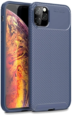 Apple iPhone 11 Pro Max Kılıf Silikon Parmak İzi Bırakmayan Karbon Soft Negro Kapak - Lacivert