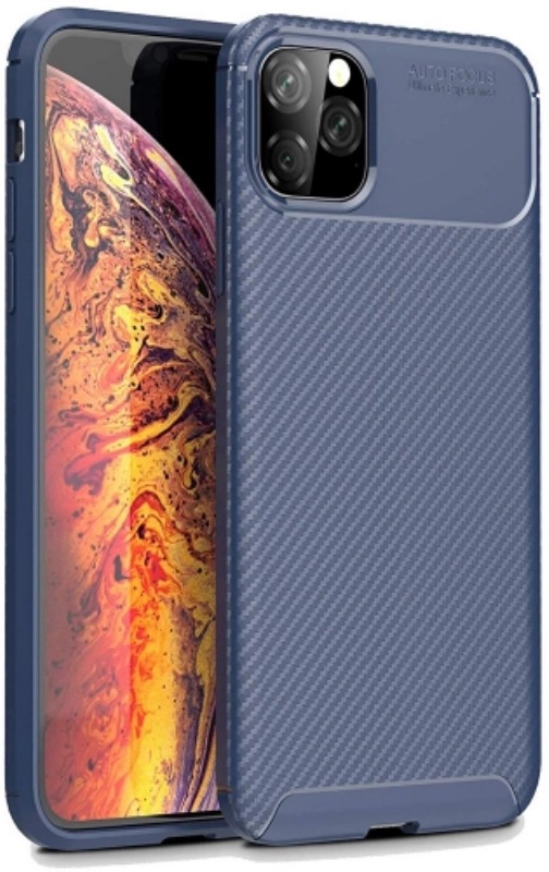 Apple iPhone 11 Pro Max Kılıf Silikon Parmak İzi Bırakmayan Karbon Soft Negro Kapak - Lacivert