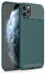 Apple iPhone 11 Pro Max Kılıf Karbon Serisi Mat Fiber Silikon Negro Kapak - Yeşil