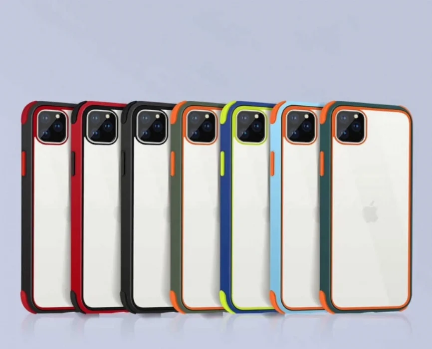 Apple iPhone 11 Pro Max Kılıf Renkli Köşeli Arkası Şeffaf Mat Tiron Kapak - Kırmızı