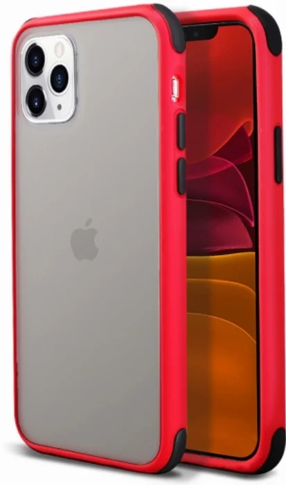 Apple iPhone 11 Pro Max Kılıf Renkli Köşeli Arkası Şeffaf Mat Tiron Kapak - Kırmızı