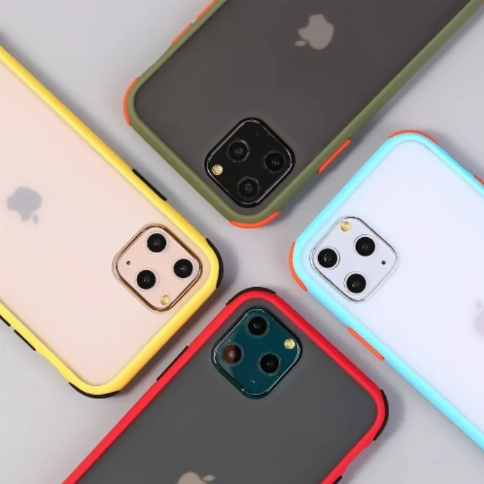 Apple iPhone 11 Pro Max Kılıf Renkli Köşeli Arkası Şeffaf Mat Tiron Kapak - Lacivert