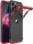 Apple iPhone 11 Pro Max Kılıf Renkli Köşeli Lazer Şeffaf Esnek Silikon - Kırmızı