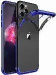 Apple iPhone 11 Pro Max Kılıf Renkli Köşeli Lazer Şeffaf Esnek Silikon - Mavi