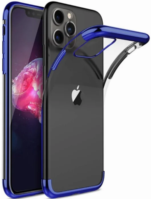 Apple iPhone 11 Pro Max Kılıf Renkli Köşeli Lazer Şeffaf Esnek Silikon - Mavi