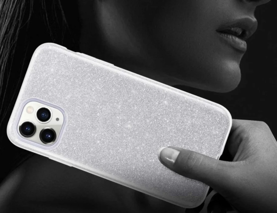 Apple iPhone 11 Pro Max Kılıf Shining Serisi Simli Parlak Silikon Kapak - Gümüş