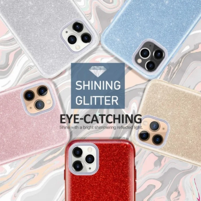 Apple iPhone 11 Pro Max Kılıf Shining Serisi Simli Parlak Silikon Kapak - Gümüş