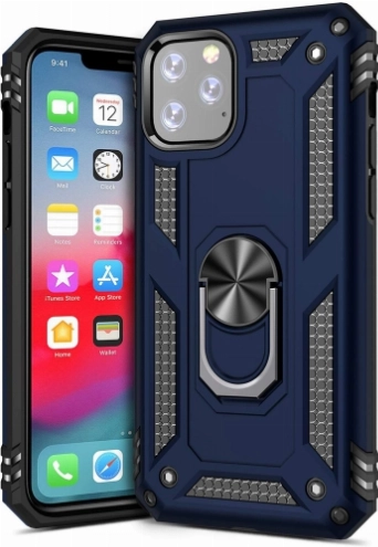 Apple iPhone 11 Pro Max Kılıf Silikon Zırhlı Standlı Yüzüklü Mıknatıslı Tank Kapak - Lacivert