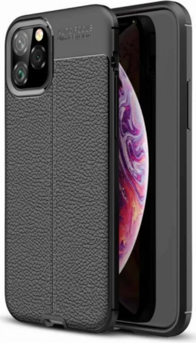 Apple iPhone 11 Pro Max Kılıf Deri Görünümlü Parmak İzi Bırakmaz Niss Silikon - Siyah