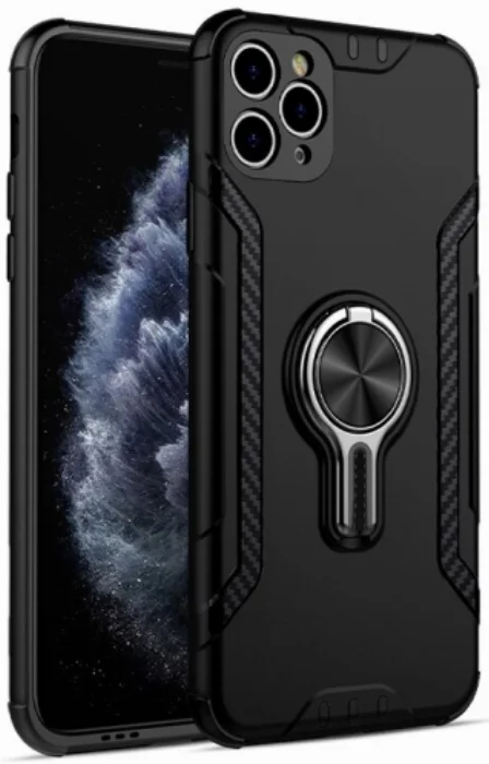 Apple iPhone 11 Pro Max Kılıf Standlı Mıknatıslı Izgara Aparatlı Silikon Kapak - Siyah