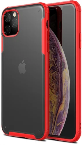 Apple iPhone 11 Pro Max Kılıf Volks Serisi Kenarları Silikon Arkası Şeffaf Sert Kapak - Kırmızı