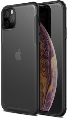 Apple iPhone 11 Pro Max Kılıf Volks Serisi Kenarları Silikon Arkası Şeffaf Sert Kapak - Siyah