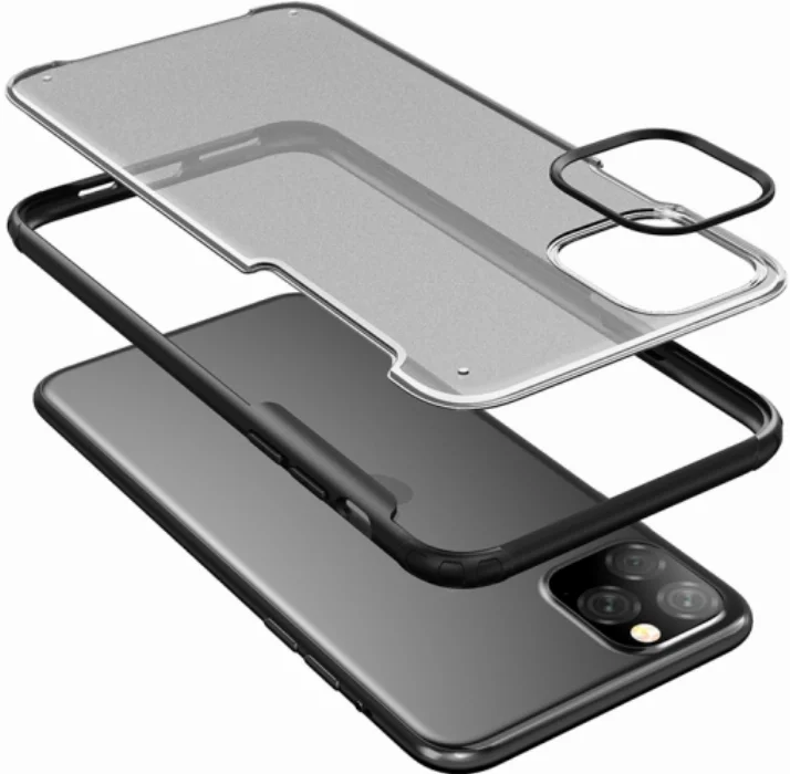 Apple iPhone 11 Pro Max Kılıf Volks Serisi Kenarları Silikon Arkası Şeffaf Sert Kapak - Siyah