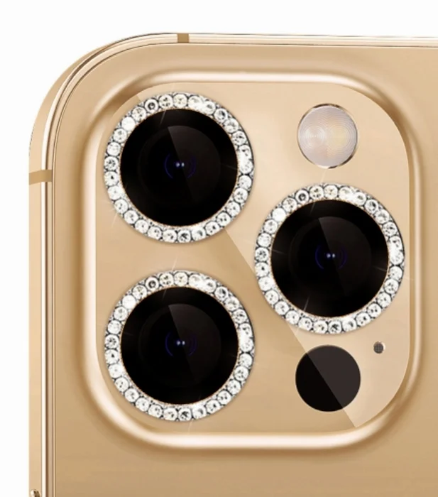 Apple iPhone 11 Pro Taşlı Kamera Lens Koruyucu CL-06 - Gold