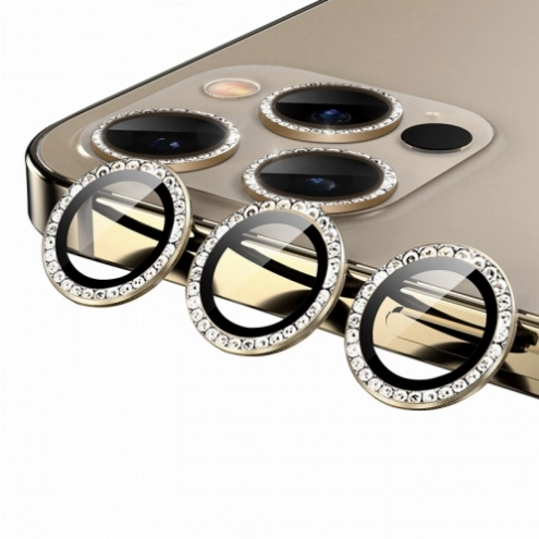 Apple iPhone 11 Pro Taşlı Kamera Lens Koruyucu CL-06 - Gold